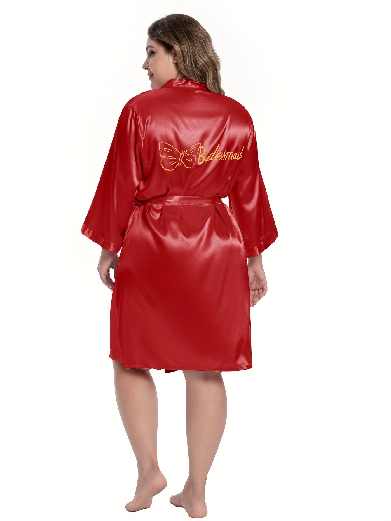 Women's Plus Satin Butterfly Print Half Sleeve Robe