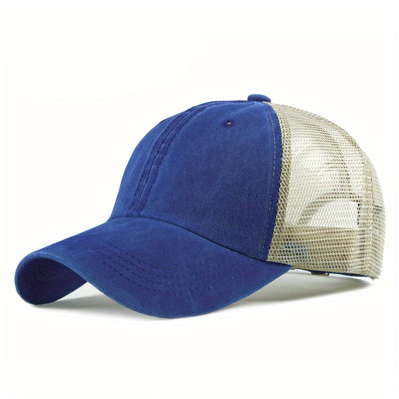 Distressed Ponytail Baseball Cap Mesh Breathable Dad Hat Vintage Trucker Hats