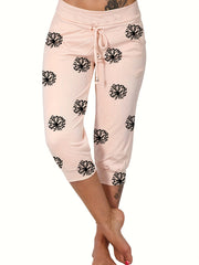 Graphic Print Drawstring Cropped Pants for Spring