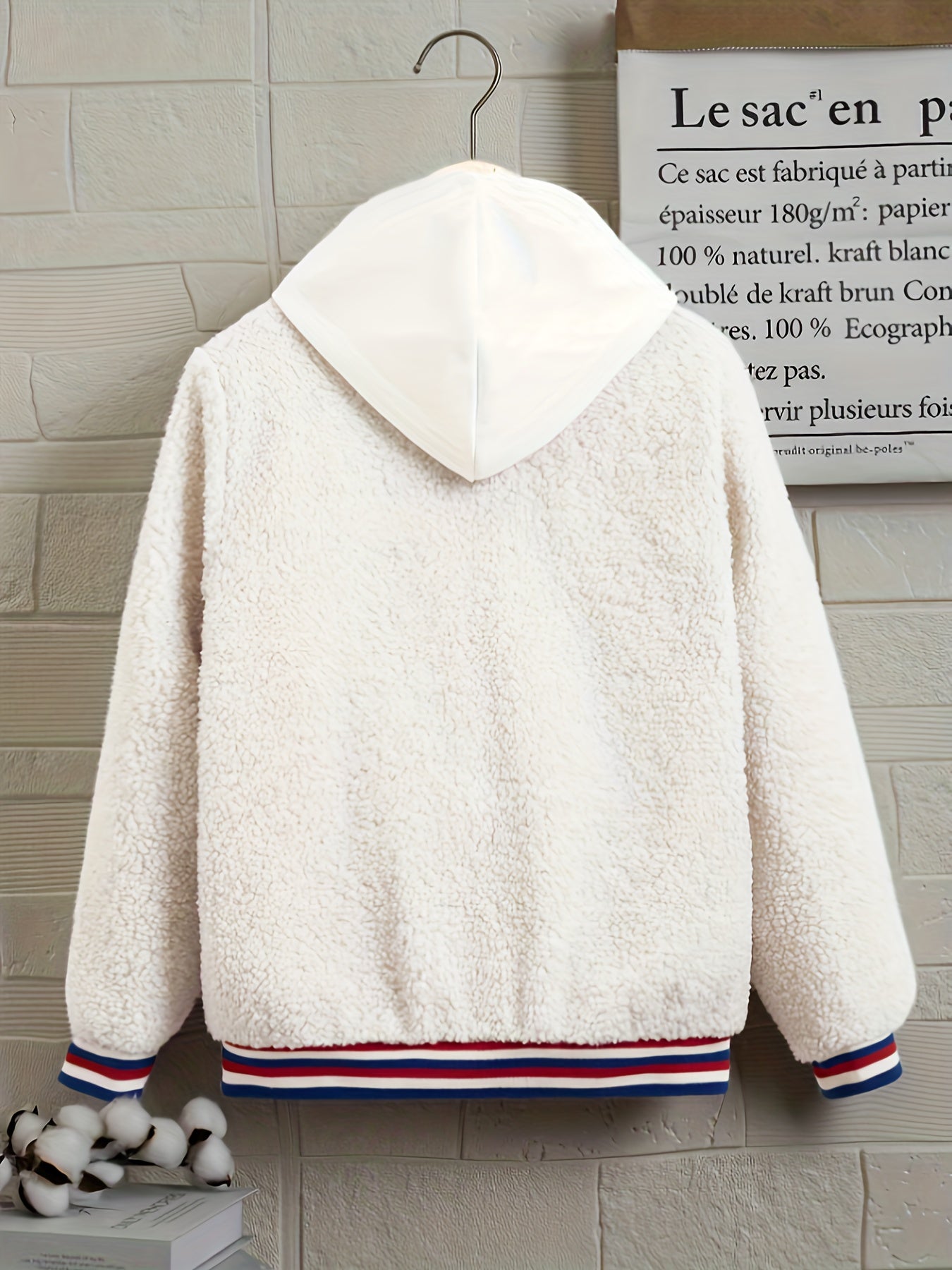 Kid's H Patched Varsity Jacket Teddy Fleece Coat