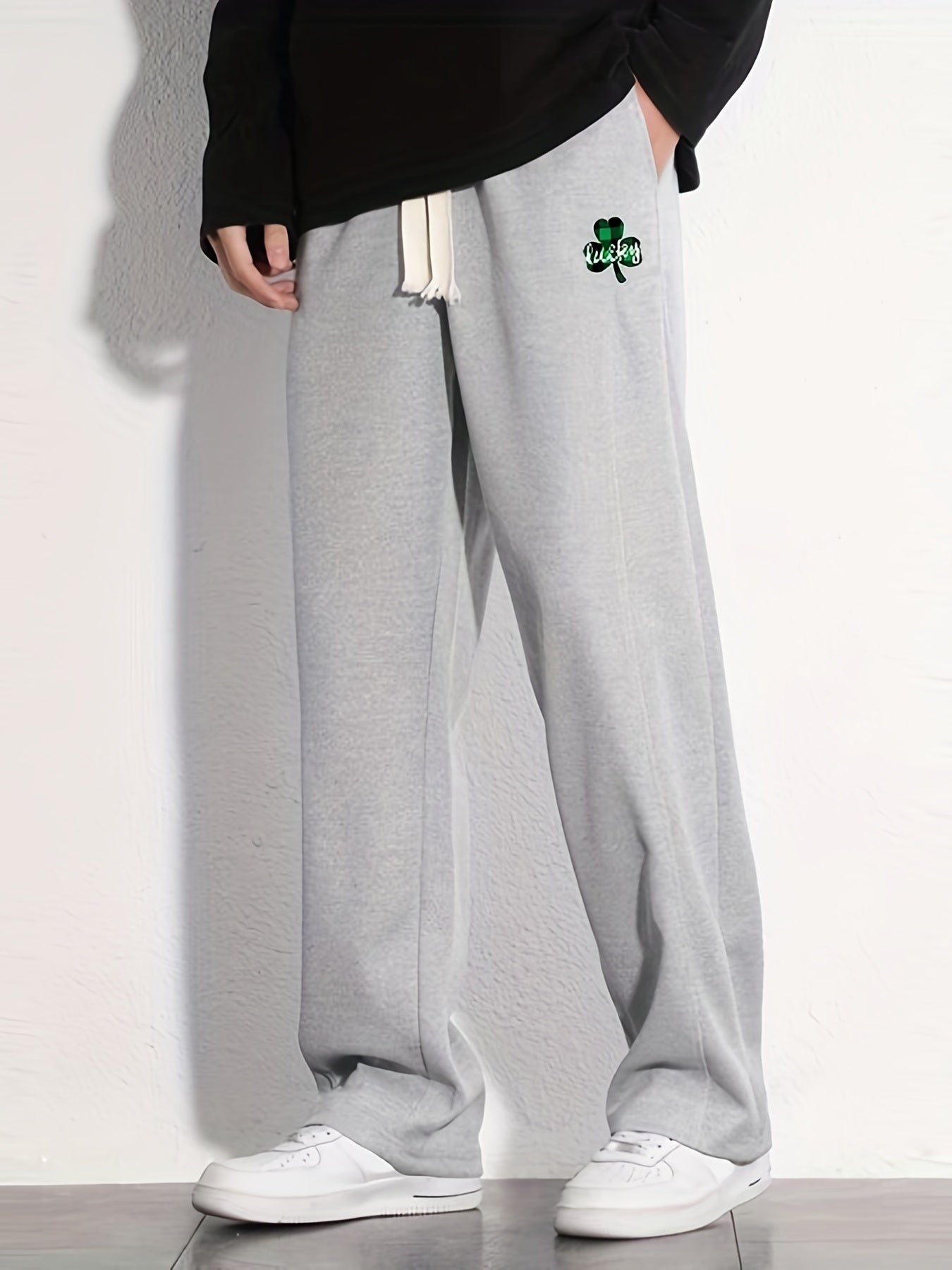 Clover Pattern Casual Loose Fit Drawstring Pants for Men