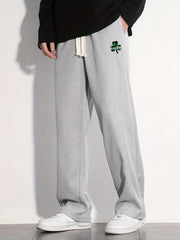 Clover Pattern Casual Loose Fit Drawstring Pants for Men