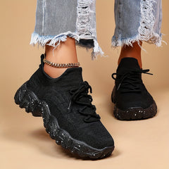 Women's Breathable Knit Sock Sneakers Lace Up Running Shoes