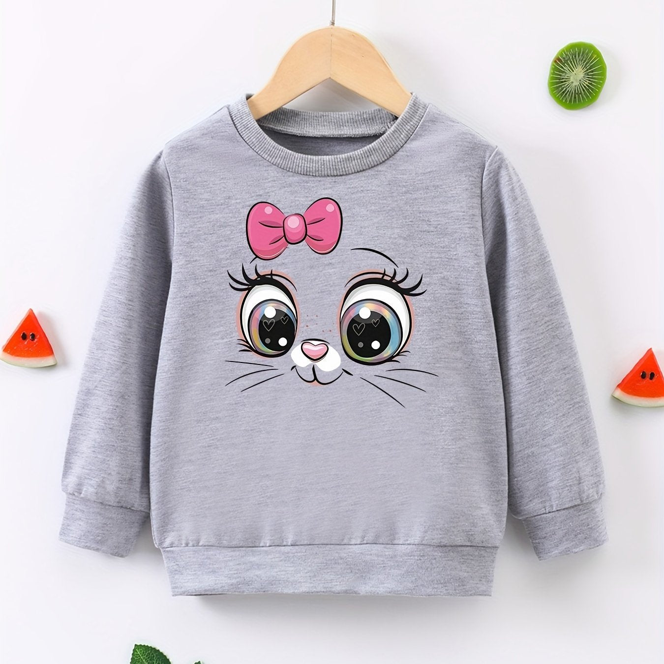 Kitty Face Graphic Pullover Girls Sweatshirt