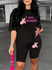 I Am Enough Print 2pcs Set T Shirt & Casual Shorts