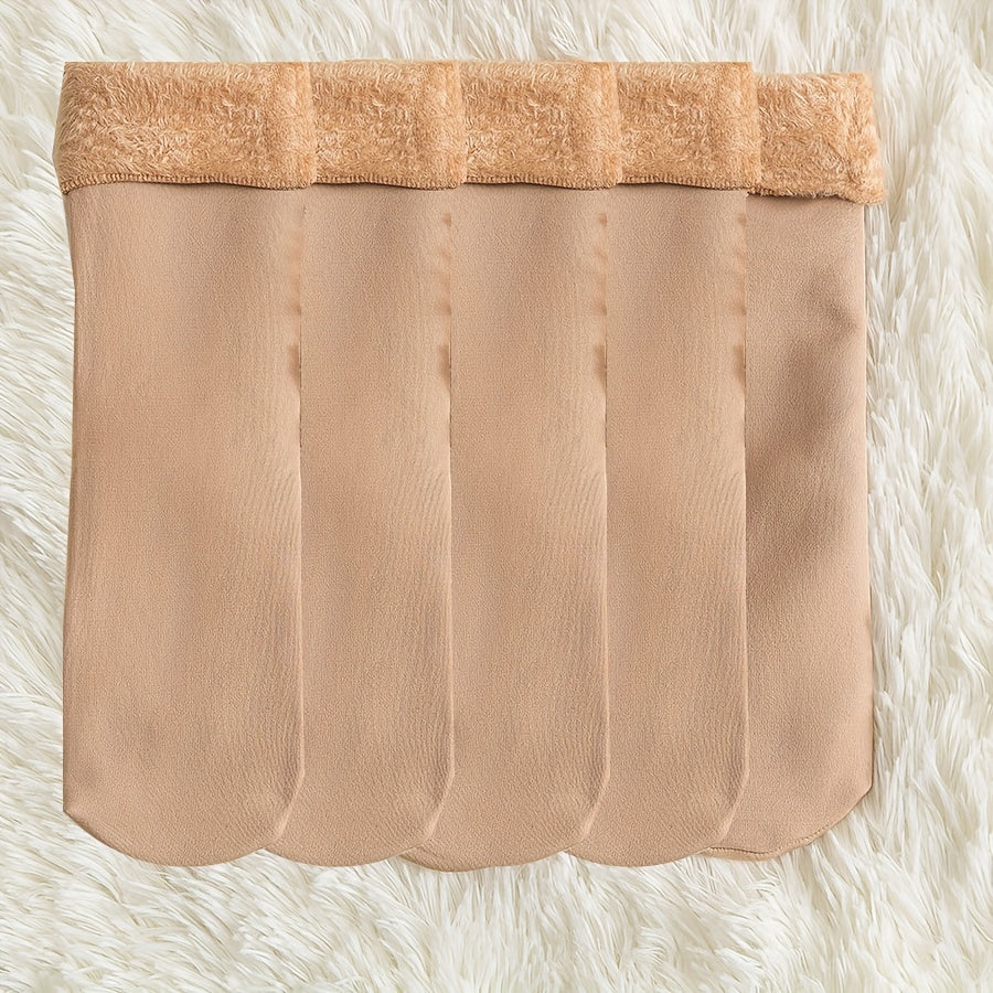 5 Pairs Plush Lined Socks Comfy & Warm Mid Tube Women's Stockings