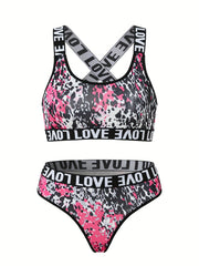 6 Pack Plus Size Sports Lingerie Set Women's Plus Print Bra & Panty