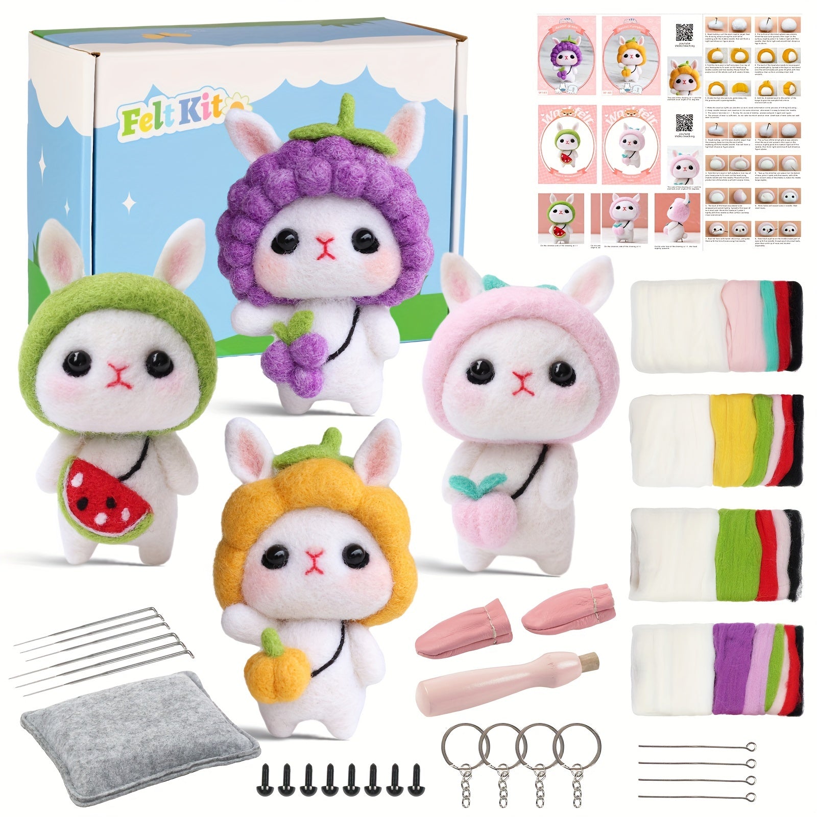 4pcs English Rabbit Doll Wool Felt DIY Material Pack