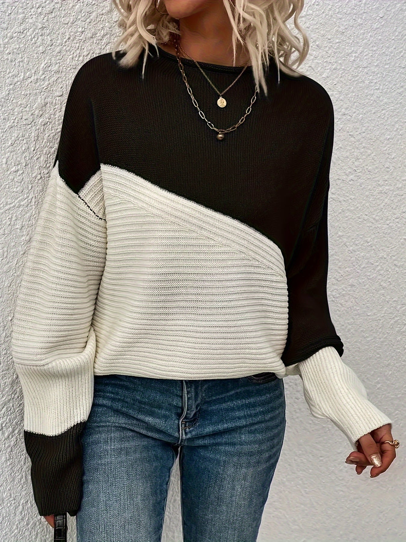Colorblock Lantern Sleeve Sweater