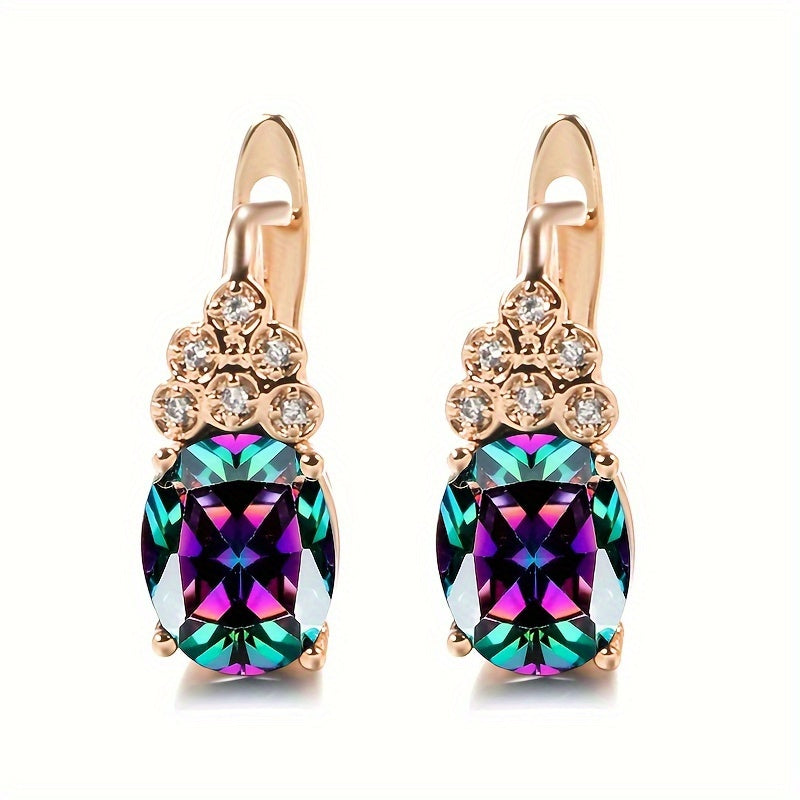 Purple Zircon Oval Earrings Full Inlay Wedding Jewelry Dangle Accessories