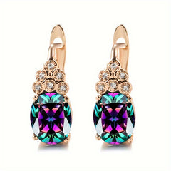 Purple Zircon Oval Earrings Full Inlay Wedding Jewelry Dangle Accessories