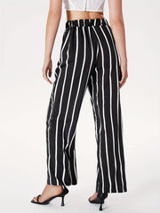 Stripe Print Wide Leg Pants Elastic Waist Casual Every Pants