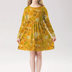 Girls Floral Long Sleeve Dress for Spring Fall