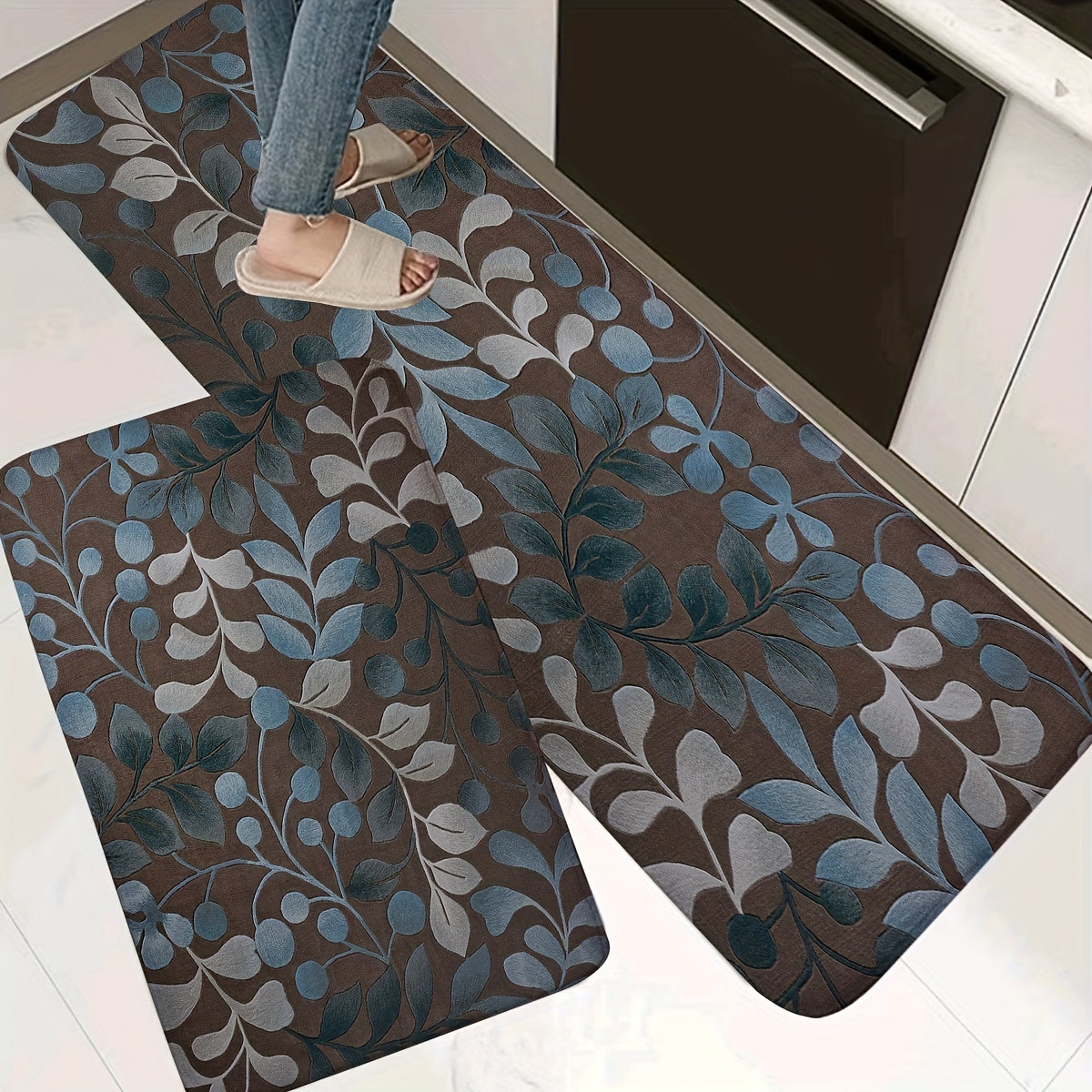 Waterproof Non Slip Kitchen Rug Floral Set