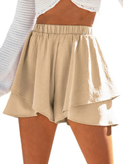 Ruffle Trim Layered High Waist Shorts Casual Summer Loose Sports Shorts