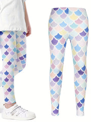 Girls' Cartoon Print Outwear Leggings, High Elasticity Sports Pants
