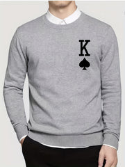 Spades Print Knitted Sweater Men's Warm Crew Neck Pullover