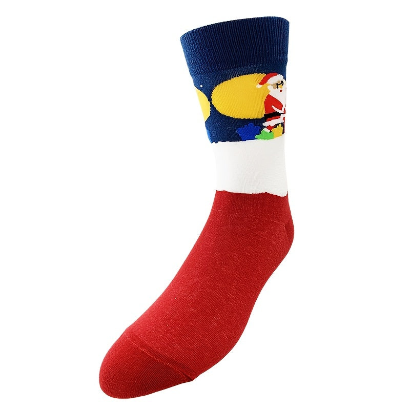 Men's Christmas Cotton Socks Red Santa Pattern