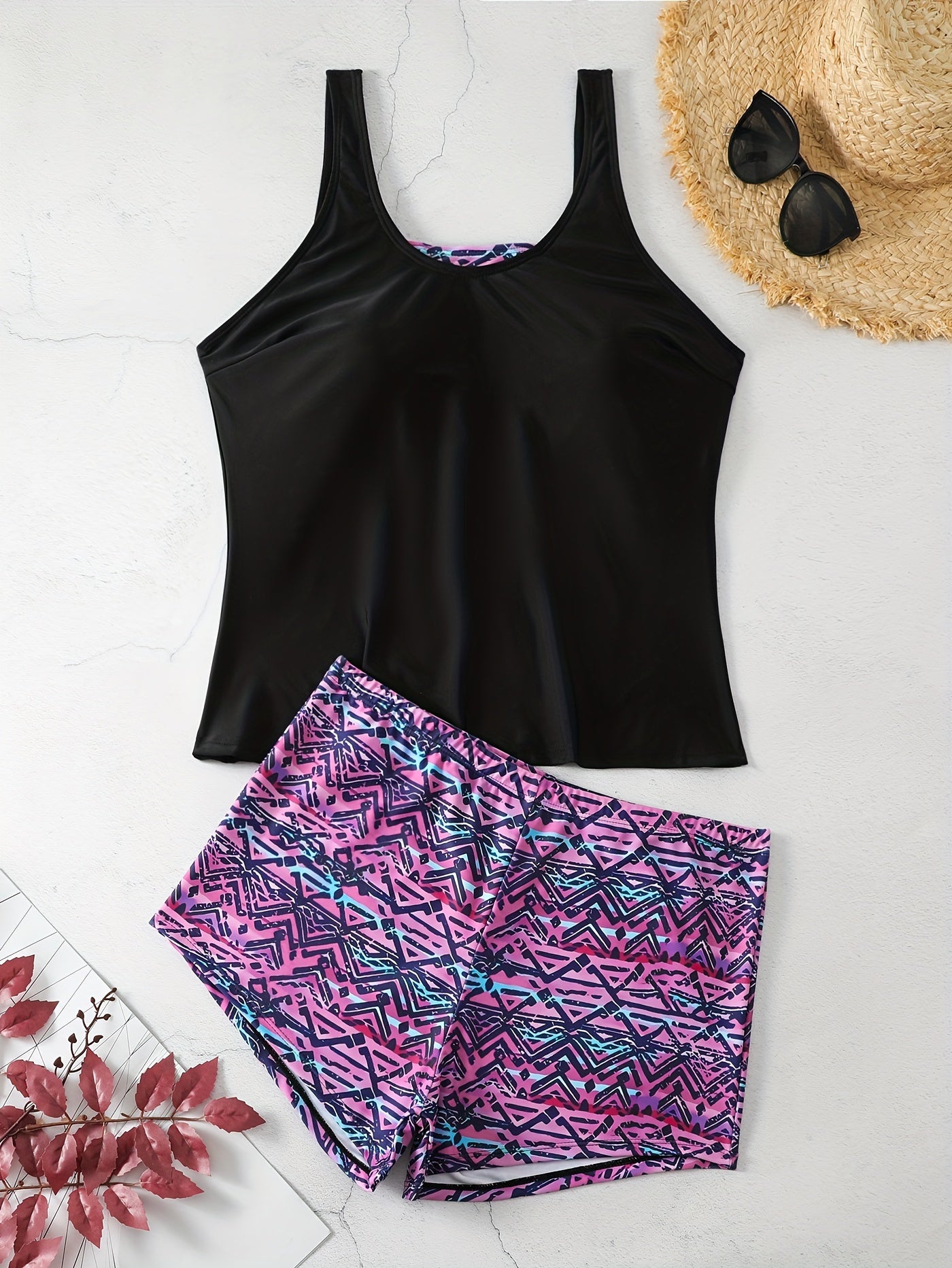 Geo Print Tankini Set & Shorts Swimsuit