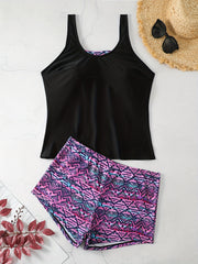 Geo Print Tankini Set & Shorts Swimsuit