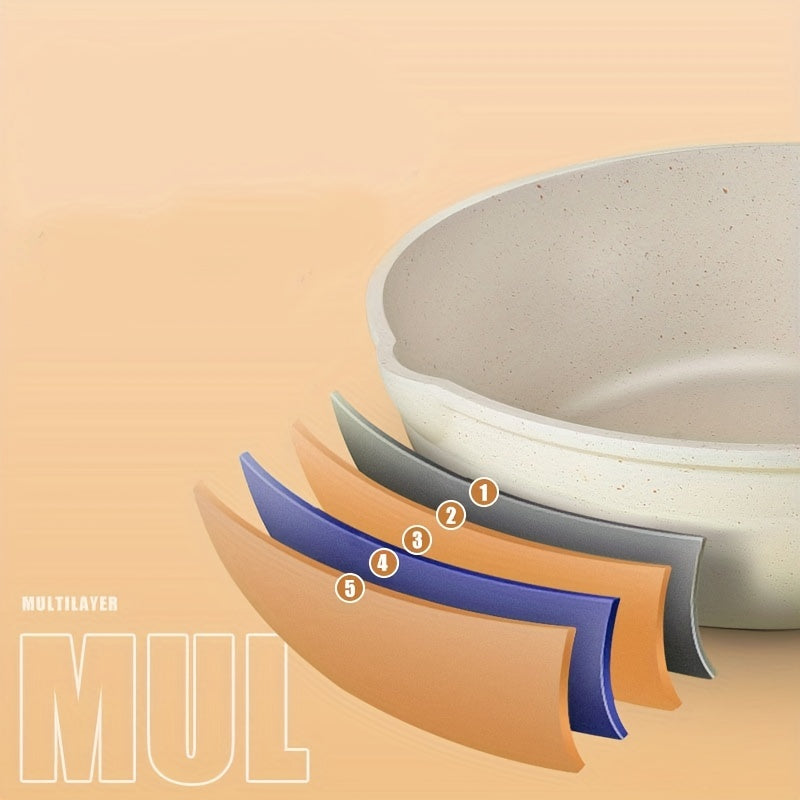 Medical Stone Sauce Pan With Lid Beige Wok Skillet