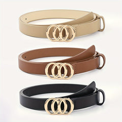 3pcs Round Buckle Classic PU Leather Belt Girls Casual Jeans Dress