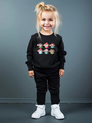 Girls Cartoon Animal Pattern Sweatshirt & Solid Sweatpants Set