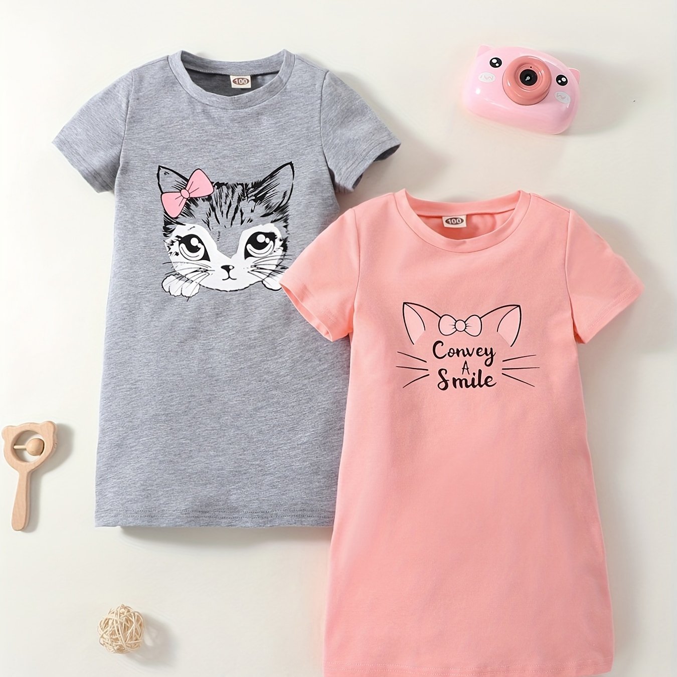 Toddler Girls Cat Graphic Cotton T-Shirt Dress Set