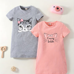 Toddler Girls Cat Graphic Cotton T-Shirt Dress Set