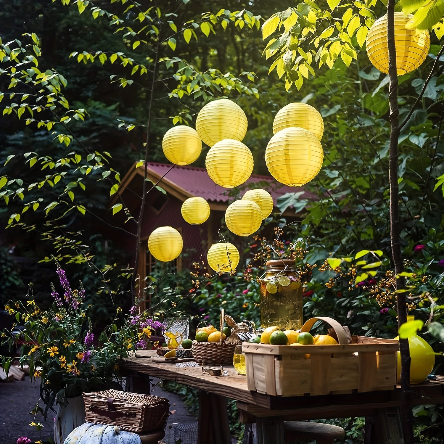 25 Yellow Paper Lantern Set for Party Decorations