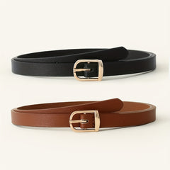 2pcs Pin Buckle Thin PU Belt Vintage Jeans Pants Belt For Women