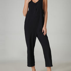 Women's Button Sleeveless V Neck Jumpsuit