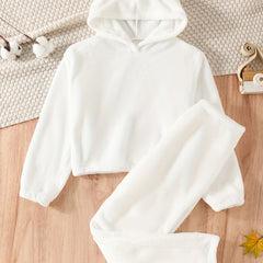 Girls Fleece Pajamas Set, Hoodie Top & Pants, Long Sleeve, Warm Lounge