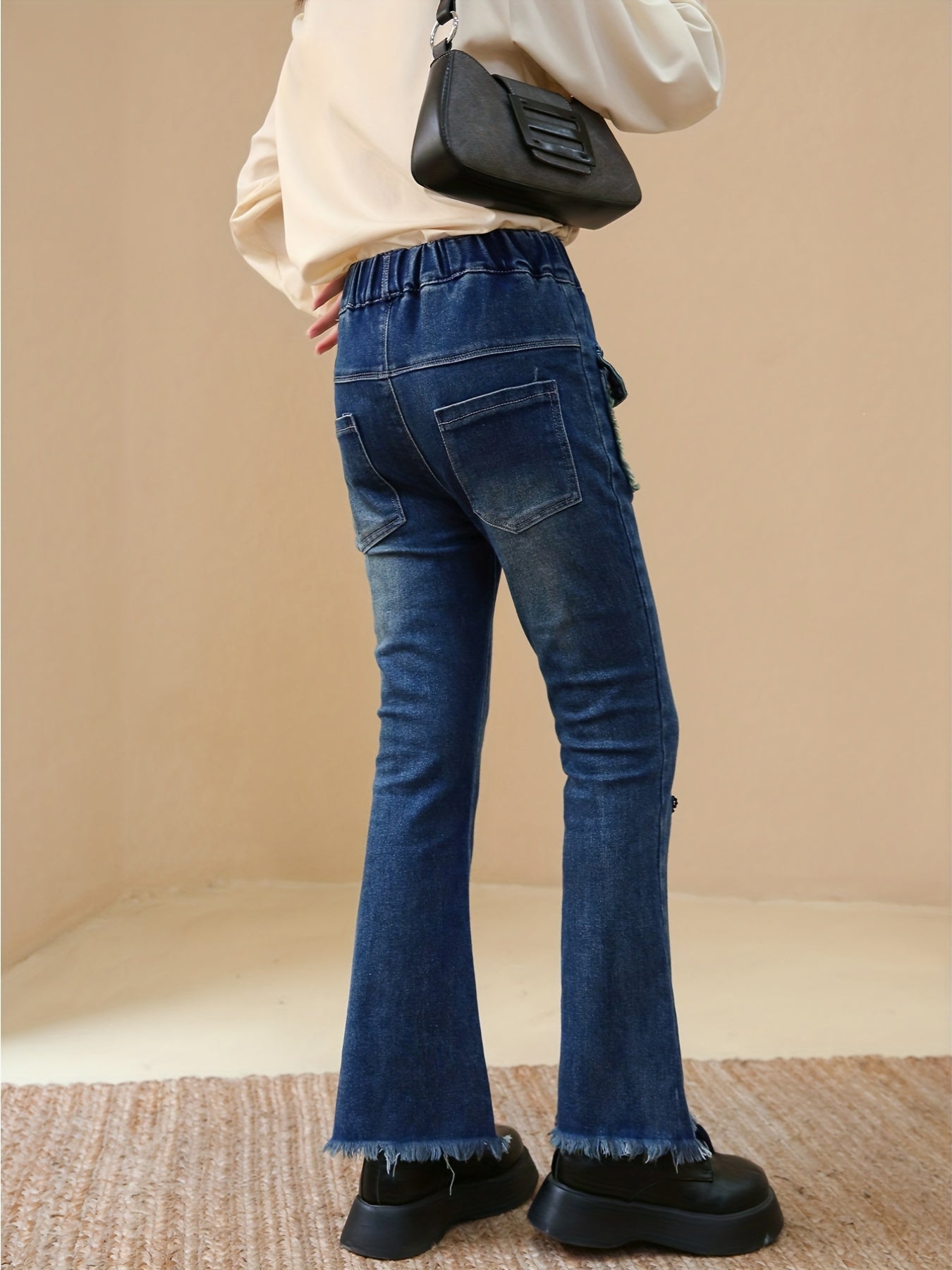 Girl's Flared Jeans with Bowknot - Youth Casual Clothing