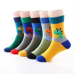5pairs Kids Block Crew Socks Comfy Toddlers Children's Socks All Seasons