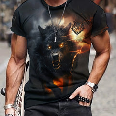 Men's Wolf Graphic T-shirt Casual Tee for Outdoors