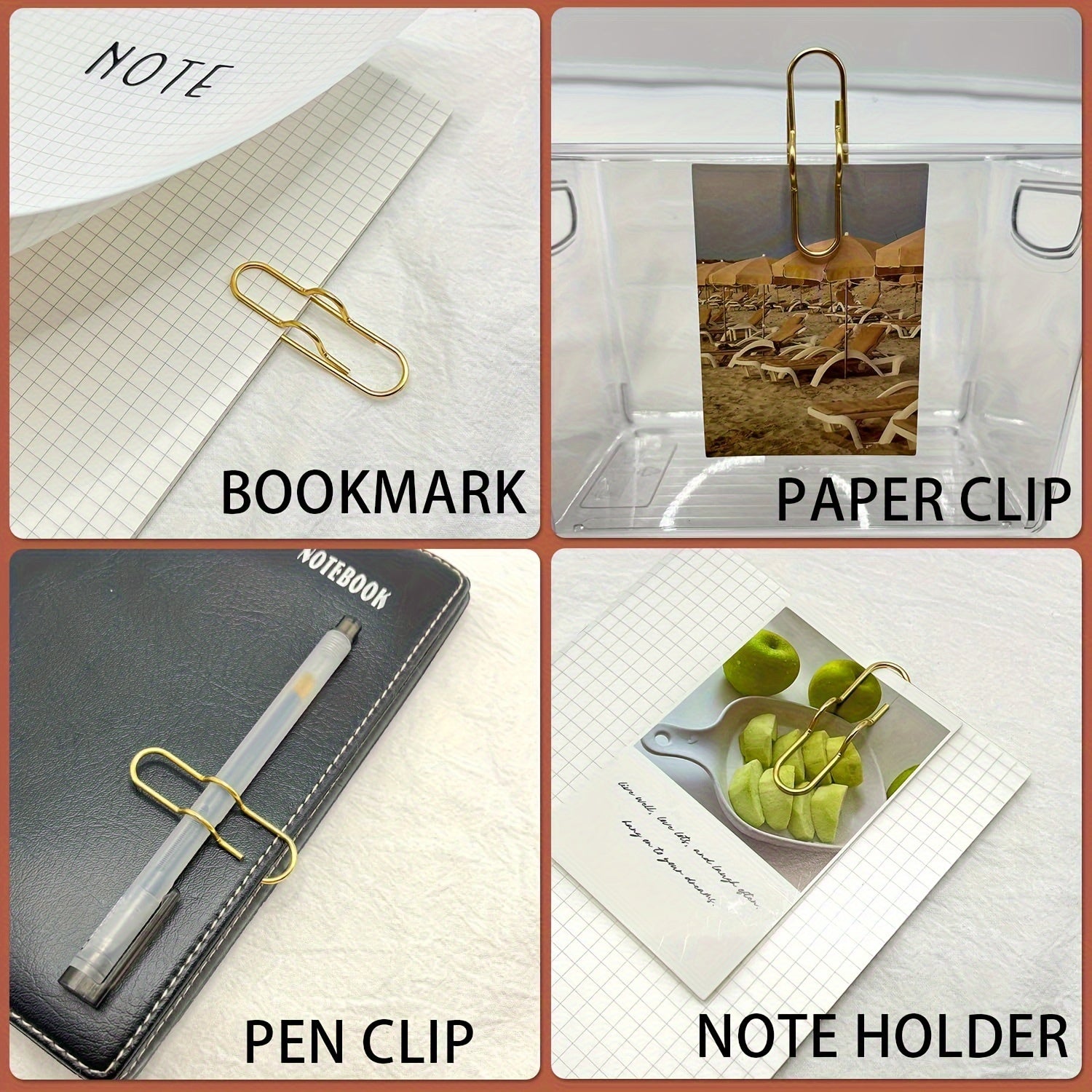 6pcs Notebook Pen Clip PU Leather Retro Holder Loop & Metal Clips Pencil Elastic