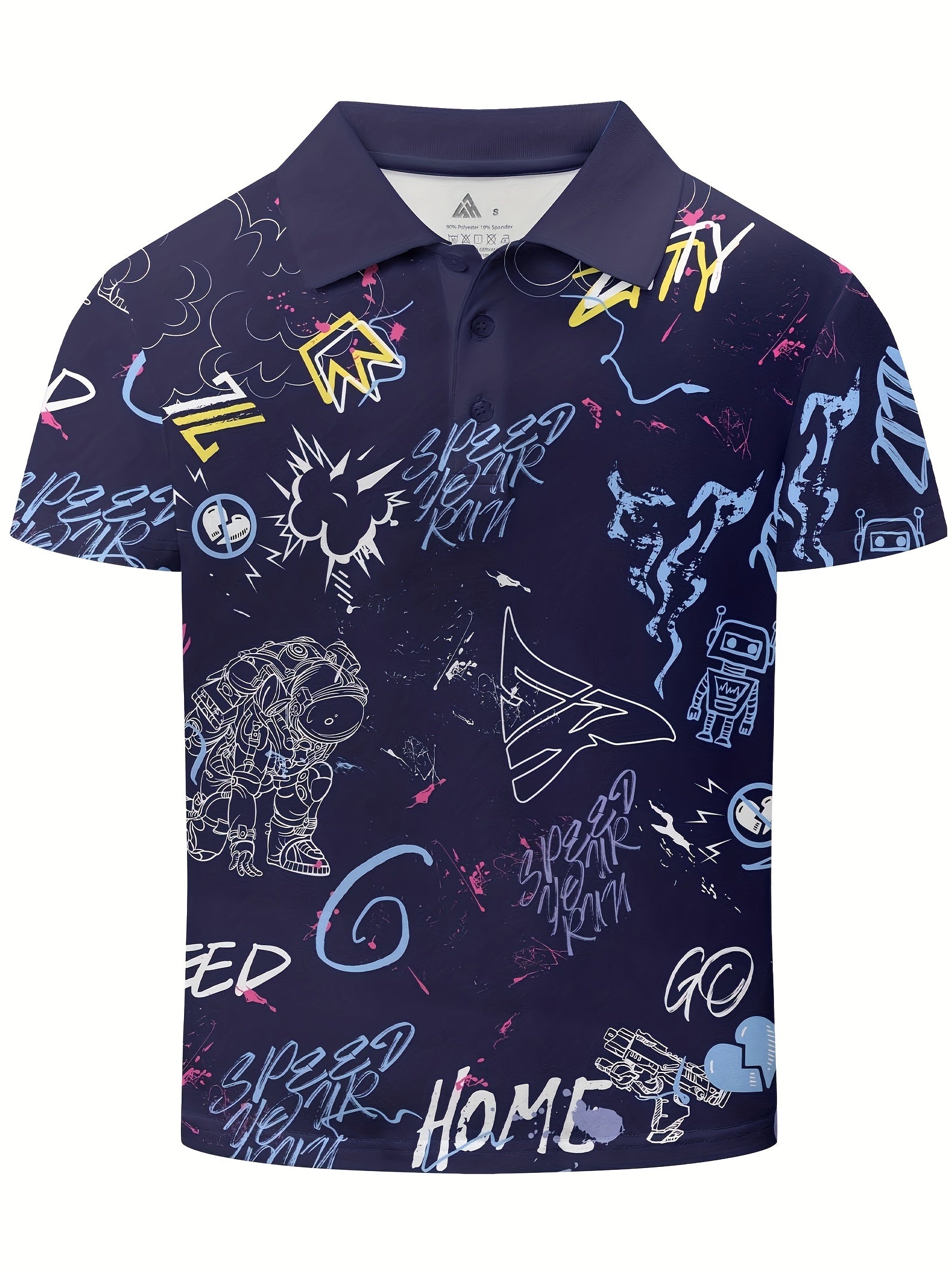 Graffiti Print Boys Creative Polo Shirt Casual Lightweight Short Sleeve Tee Tops