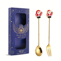 6pcs Dessert Cutlery Set Golden Christmas Cartoon Fork Spoon Set