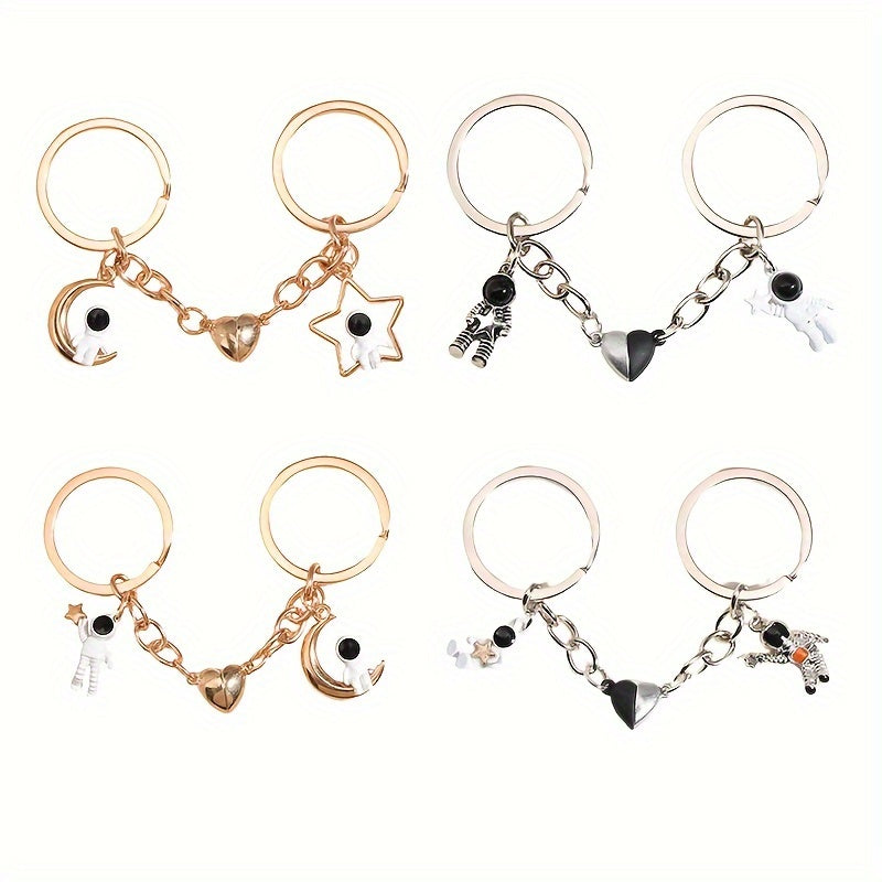 Metal Spaceman Heart Magnetic Key Ring Keychain Bag Purse Ornament Pendant