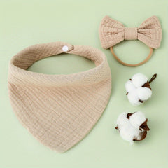 2pcs Set Bow Headband & Bandana Bib Newborn Soft Cotton Headband