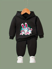 Girls Rabbit Pattern Long Sleeve Hooded Sweatshirt and Sweatpants Set