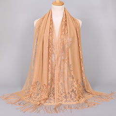 Long Tassel Shawl Solid Flower Wrap Dress Scarf