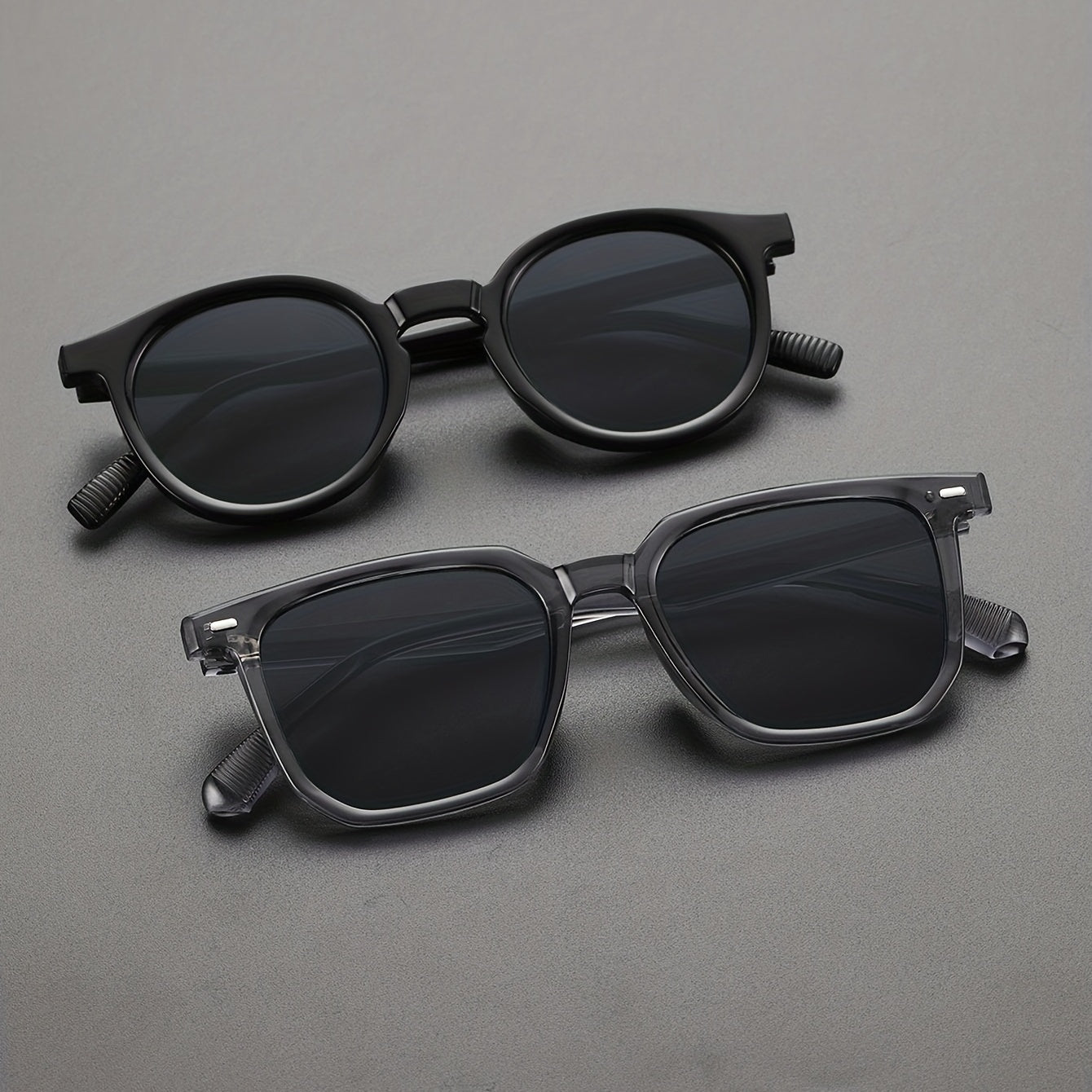 2 Pairs Men's Classic Square Frame Sunglasses with Case