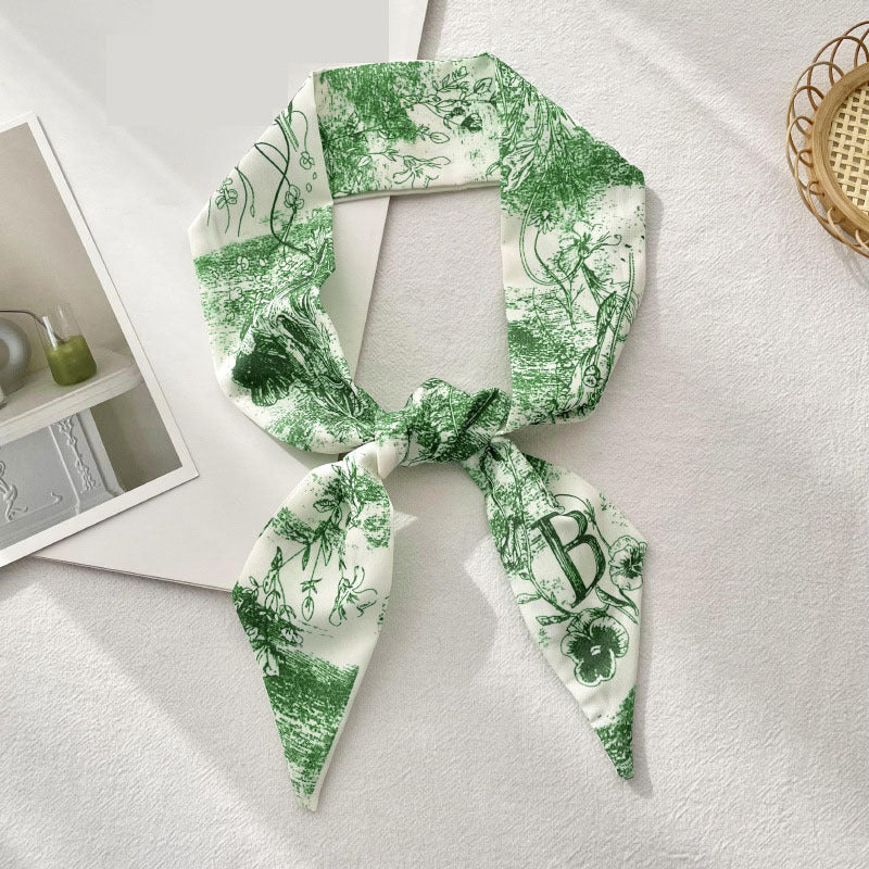 Letters Print Scarf Thin Long Small Silk Scarf Tie Bag Decoration