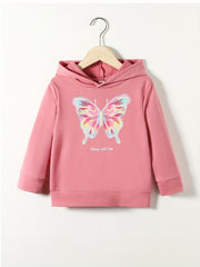 Girls' Pink Butterfly Print Casual Sweatshirt Top Hoodie Pullovers