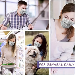 100pcs Disposable Grey Face Mask 3 Layer Cover Breathable & Comfortable