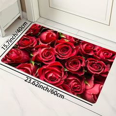 Element Rug Red Rose Pattern Machine Washable Floor Mat