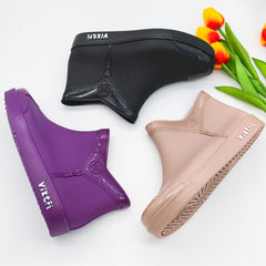 Women's Zipper Rain Boots Low Cut Round Toe Short Boots Waterproof Shoes