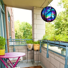 Aurora Forest Mountain Night View Suncatcher